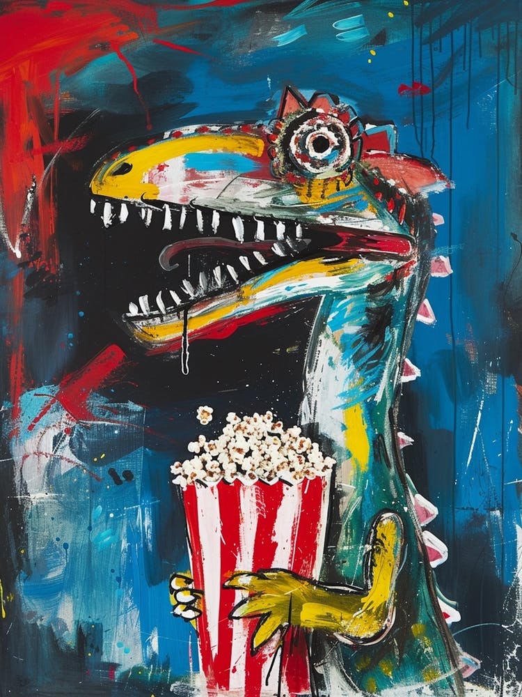 Paint Splash Dinosaur Eating Popcorn 4
