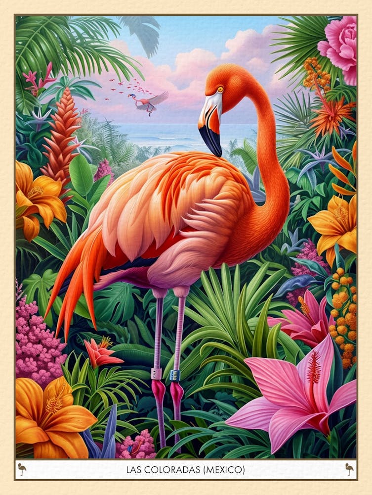 Greater Flamingo Las Coloradas Mexico Tropical Illustration 8 Poster