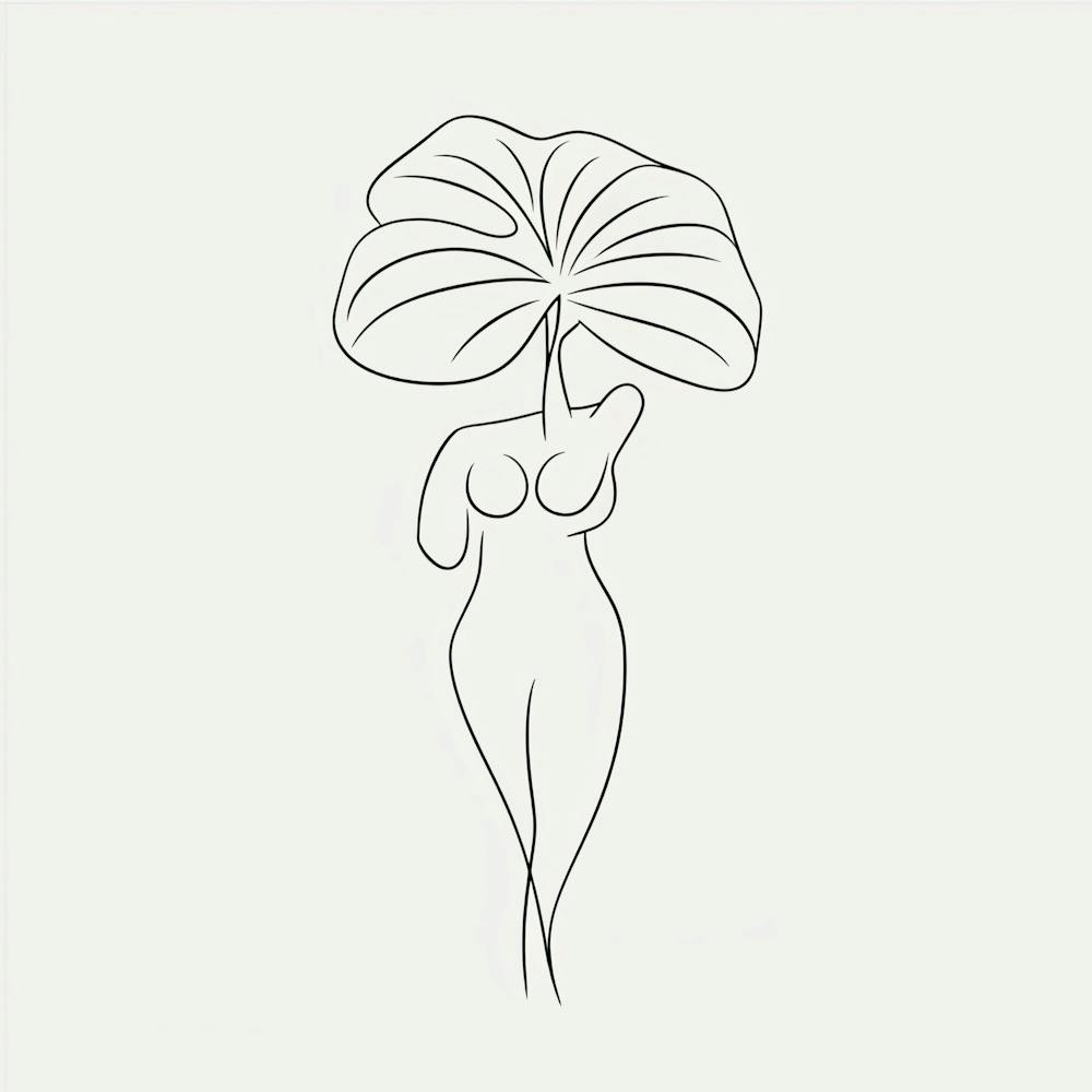Line Art Woman Body And Leaf 5