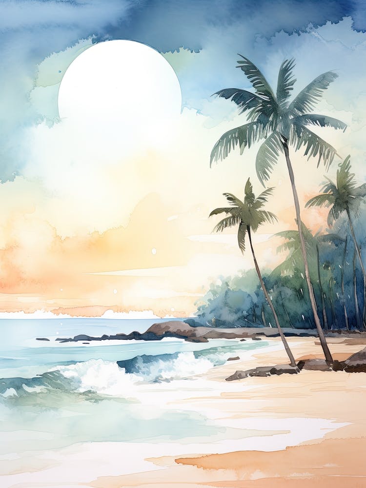 Aquarell von Punaluu Beach Hawaii Usa 0