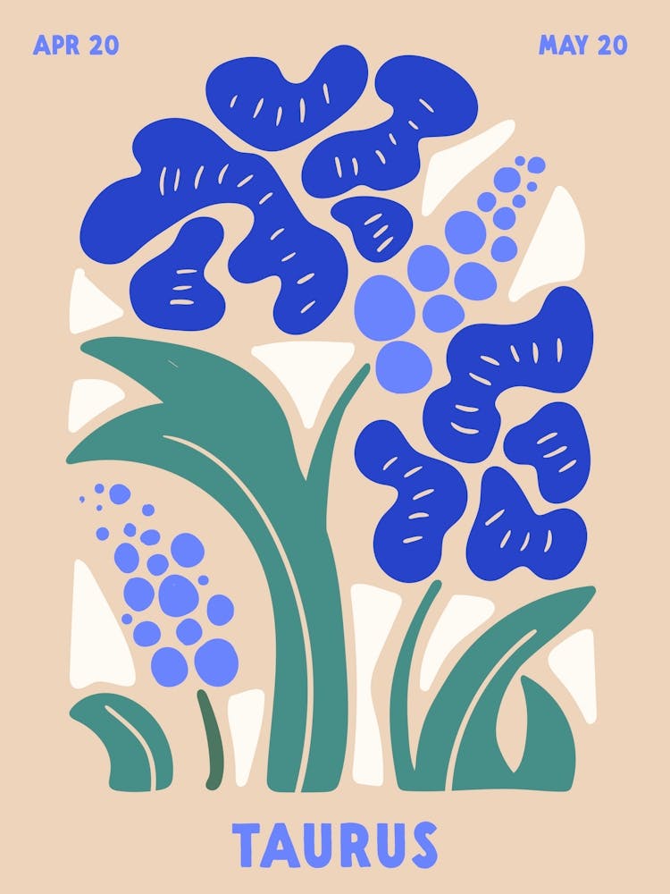Taurus Print Zodiac Poster Astrology Wall Decor Flower Market Botanical
