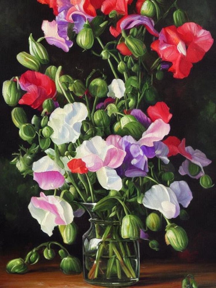 Sweet Vase  Pea Still Life Oil Painting Flower