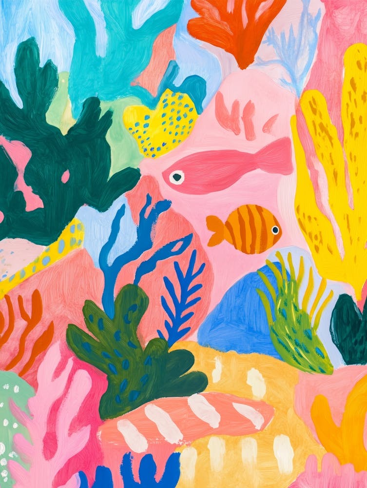 Meeresleben mit Korallen und Fischen Gouache-Gemälde