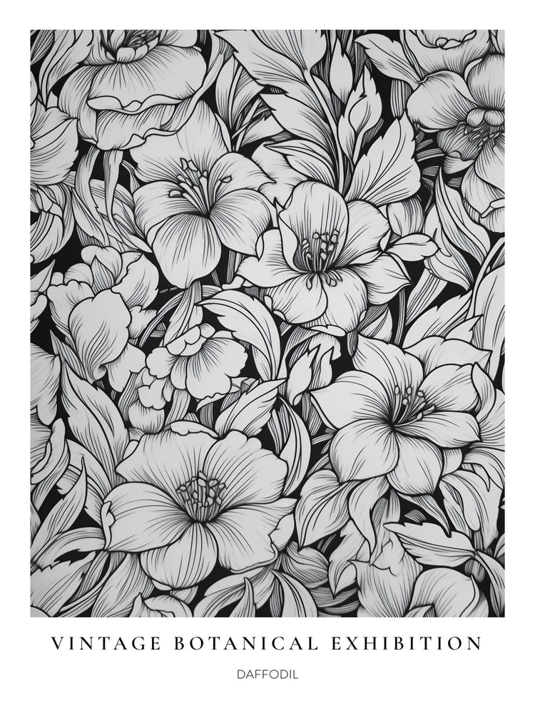 Daffodil B&W Vintage Botanical Poster