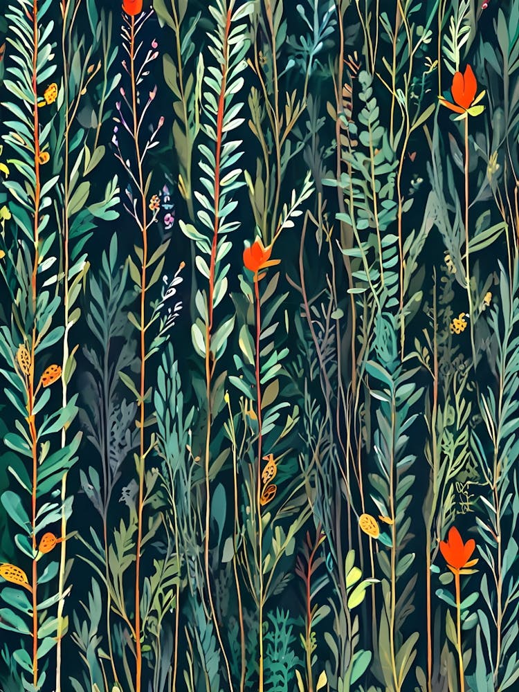 Wild Flowers And Plants Seamless Pattern