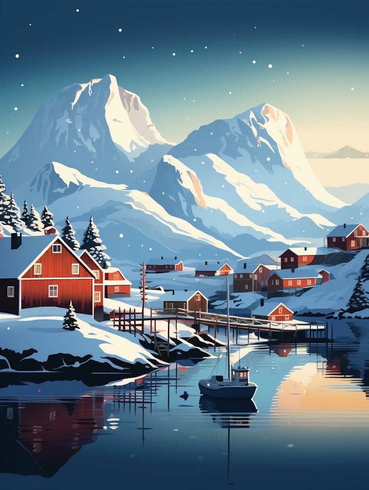 Winterreise Nachtillustration Lofoten-Inseln Norwegen 3