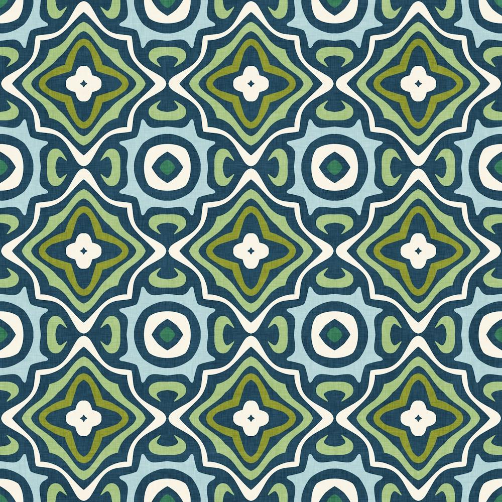 Retro Geometric Tile Pattern in Cool Blue and Green