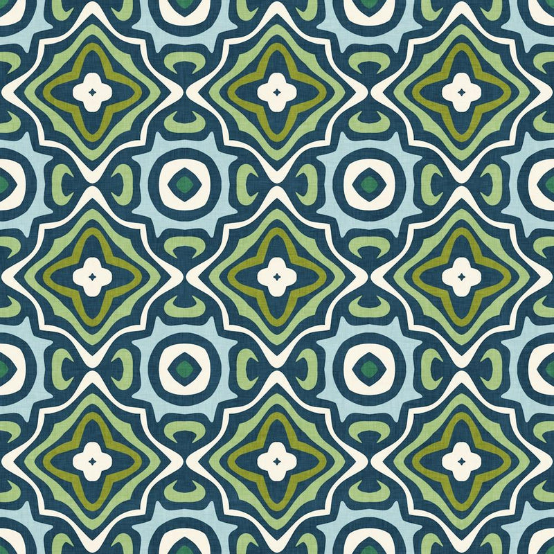 Retro Geometric Tile Pattern in Cool Blue and Green