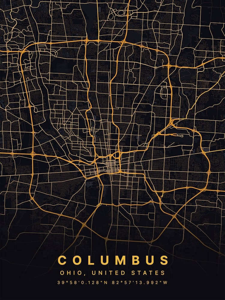 Columbus Ohio USA Black And Gold Map