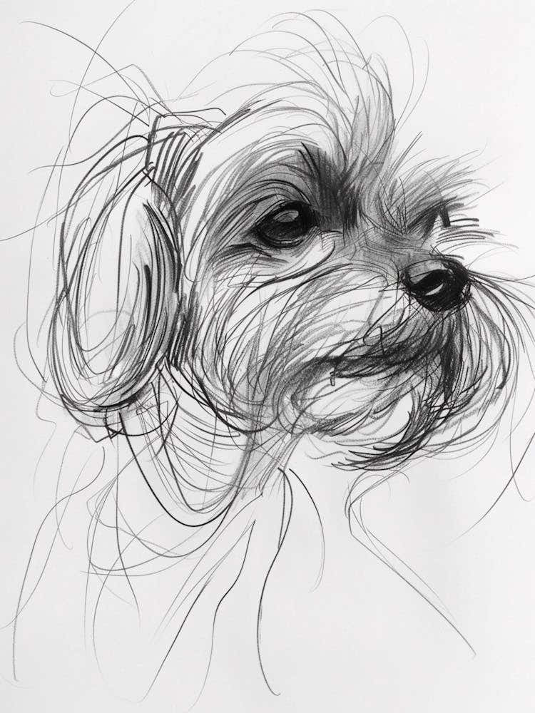 Maltese Dog Charcoal Line 2