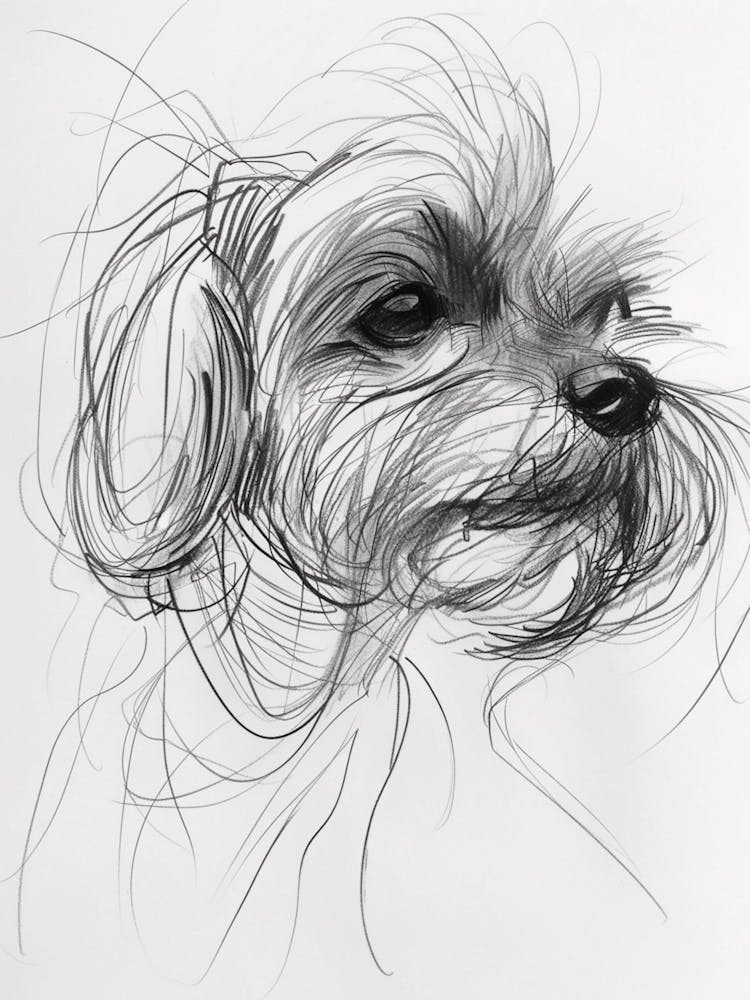 Maltese Dog Charcoal Line 2