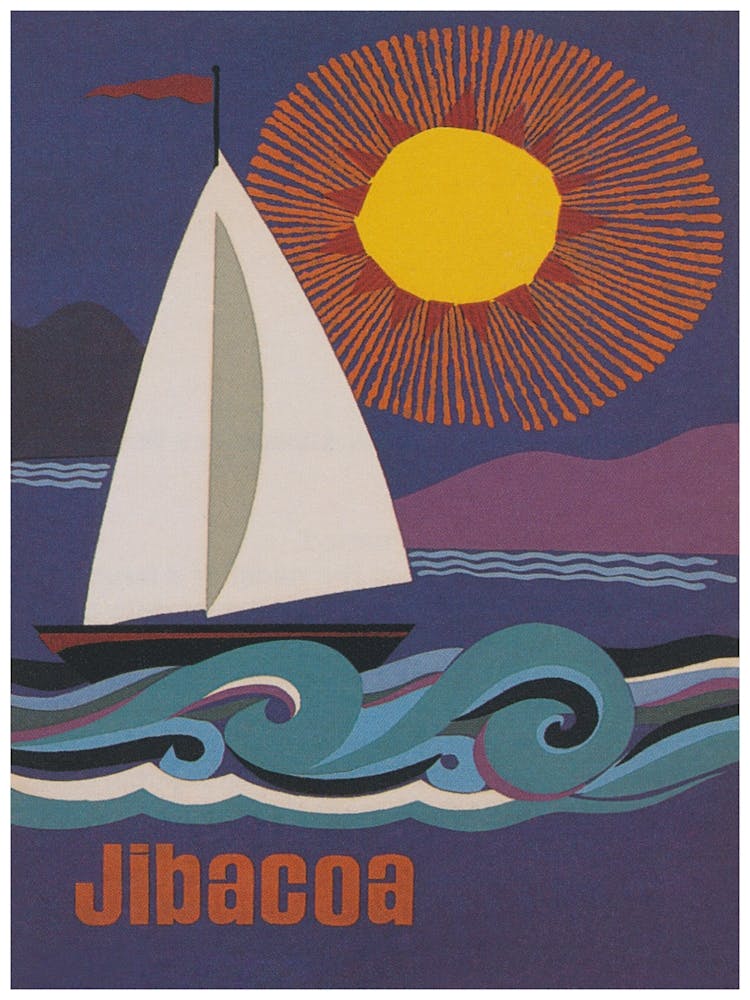 Jibacoa Cuba, Sailboat, Vintage Travel Poster