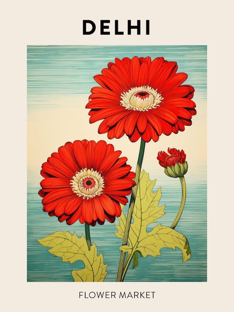 Delhi India Botanical Flower Market Poster