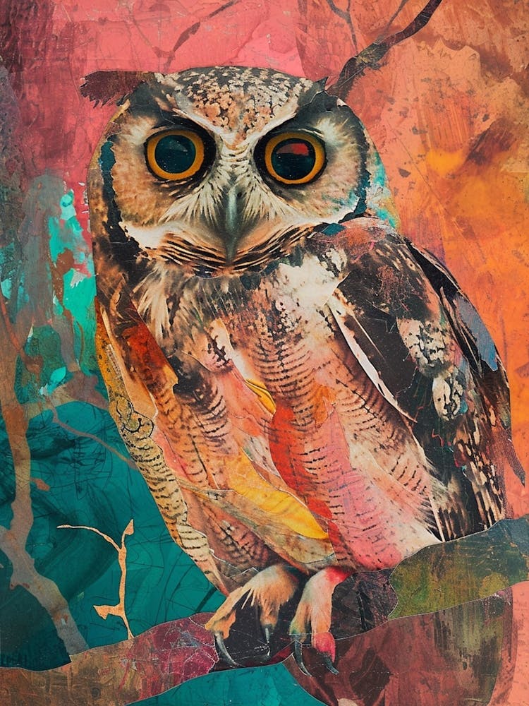 Kitsch Colourful Owl Collage 3