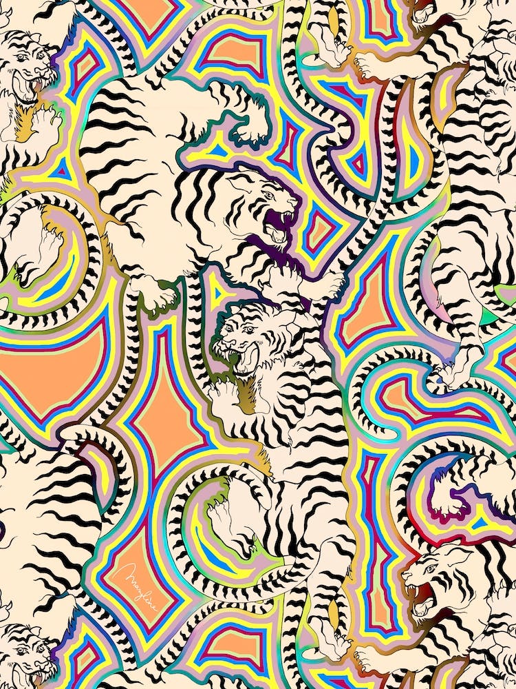 White Tigers Indian Carpet