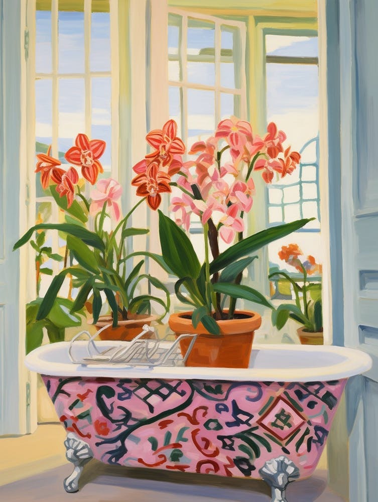 A Bathtube Full Of Orchid In A Bathroom 4