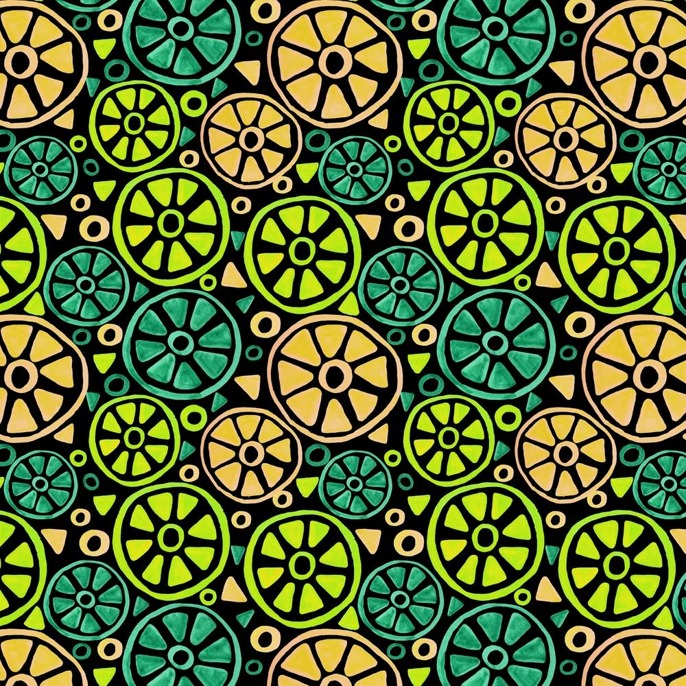 Slices Turquoise Green Orange On Black