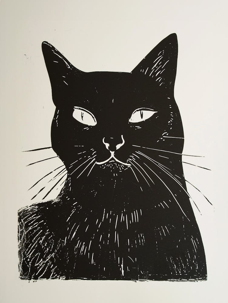 Chartreux Cat Linocut Blockprint 1