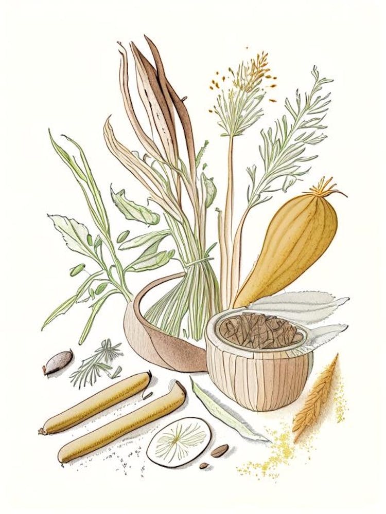 Arrowroot Spices And Herbs Pencil Illustration 1