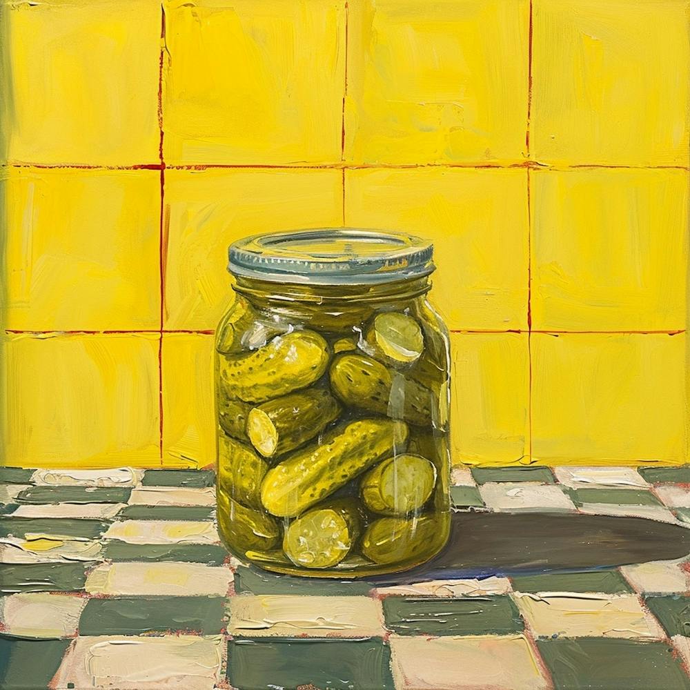 Pickles In A Jar Yellow Background 1