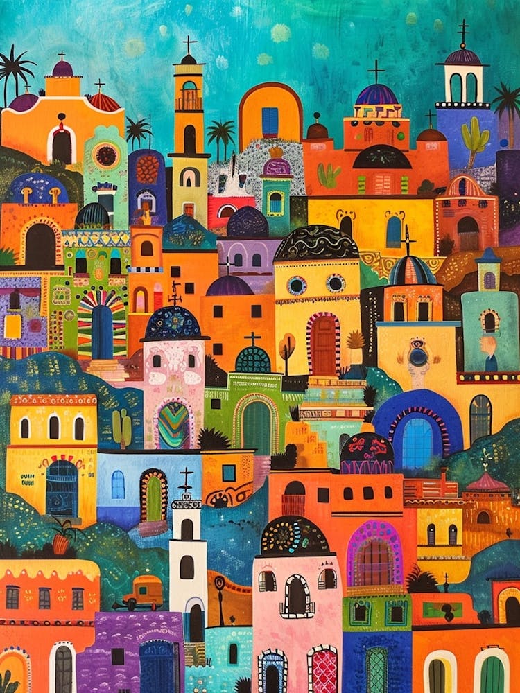 Kitsch Colourful Mexico Cityscape 1