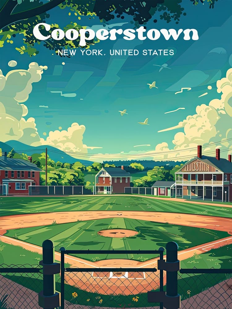 Cooperstown New York Baseball Field Digital Travel Art