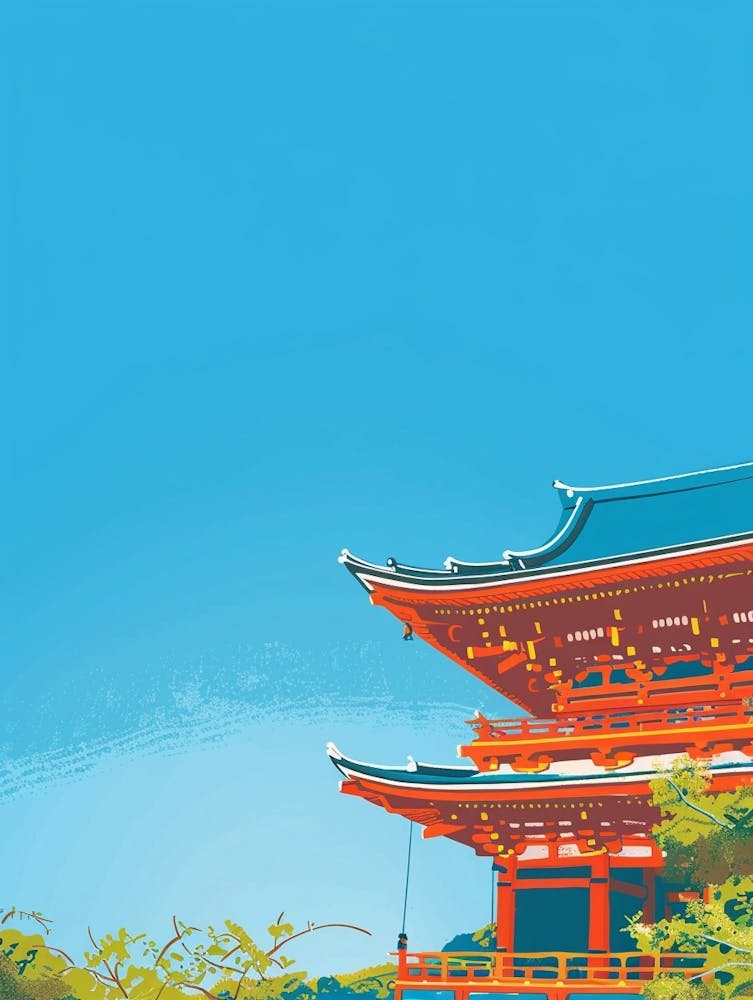 Kiyomizu Dera Temple Kyoto 3 Colourful Illustration