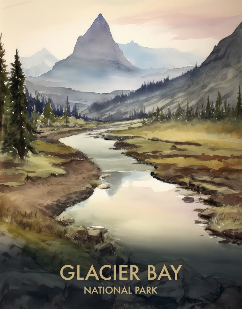 Glacier National Park - Affiche de voyage vintage Aquarelle 4