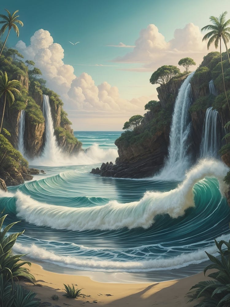 Waterfalls On The Beach