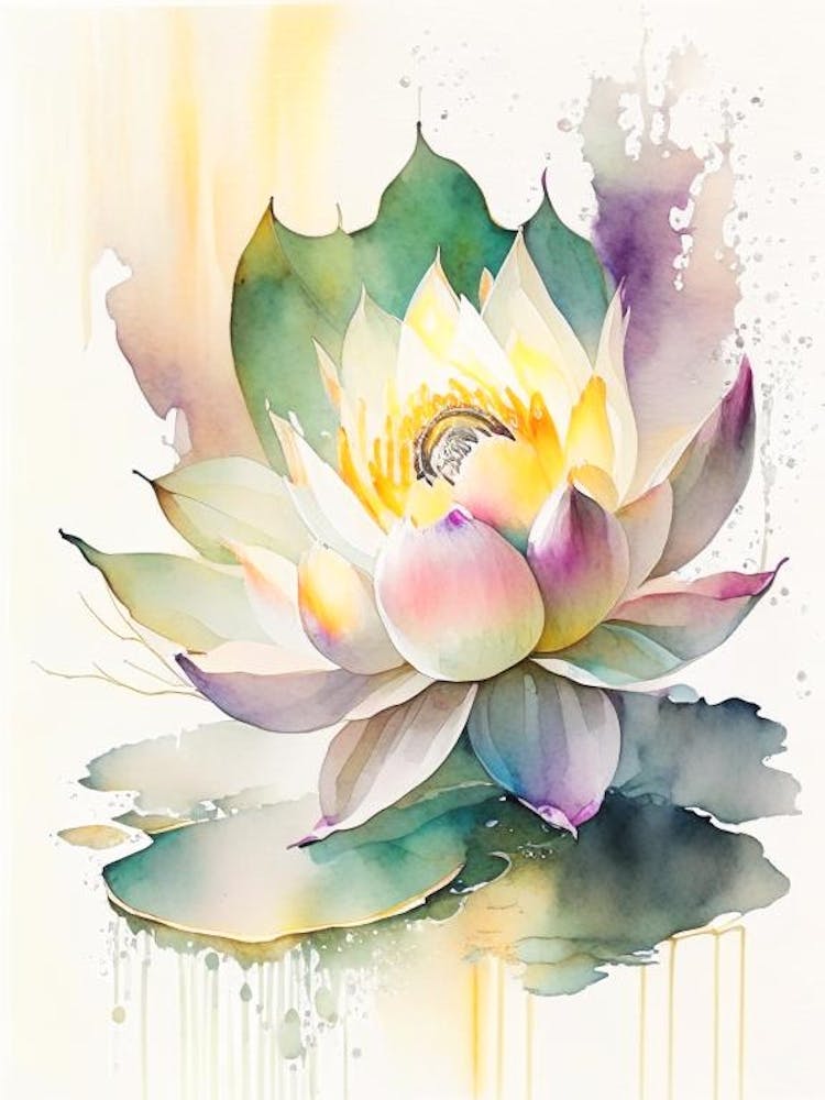 Fleur de Lotus, Symbole Bouddhiste, Aquarelle de Conte de Fées 1
