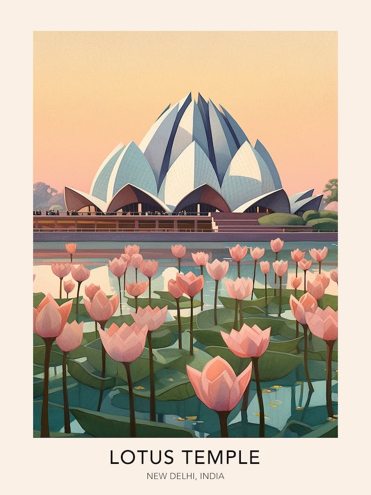 Lotus Temple New Delhi India Travel Poster