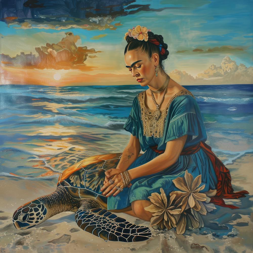 Frida Kahlo With Sea Turtle. Animal Conservation Series 1