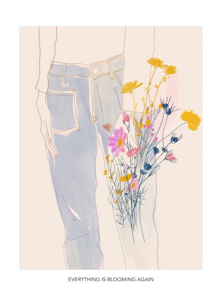Tout Fleurit à Nouveau Affiche Fleurs Et Jeans Bleus Dessin au Trait 7