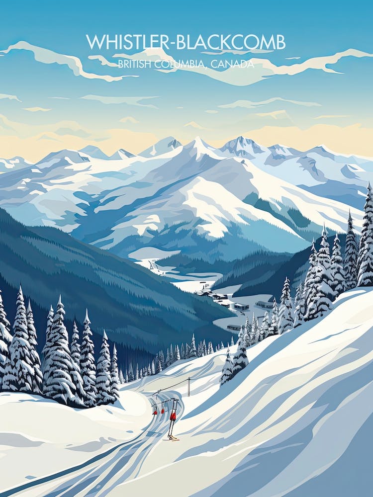 Poster Of Whistler Blackcomb   British Columbia, Canada, Ski Resort Illustration 6