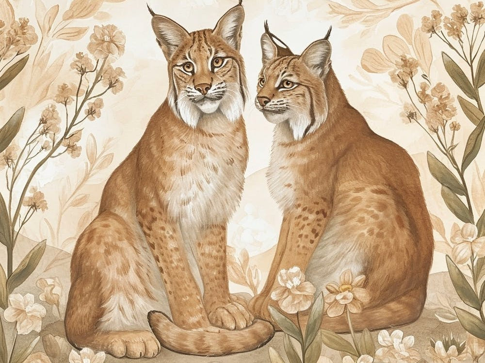 Floral Animal Illustration Bobcat 2