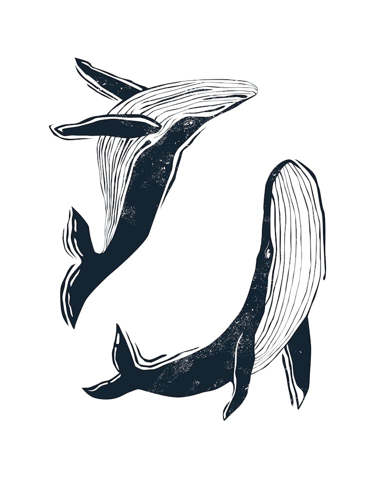 Whales Linocut 1