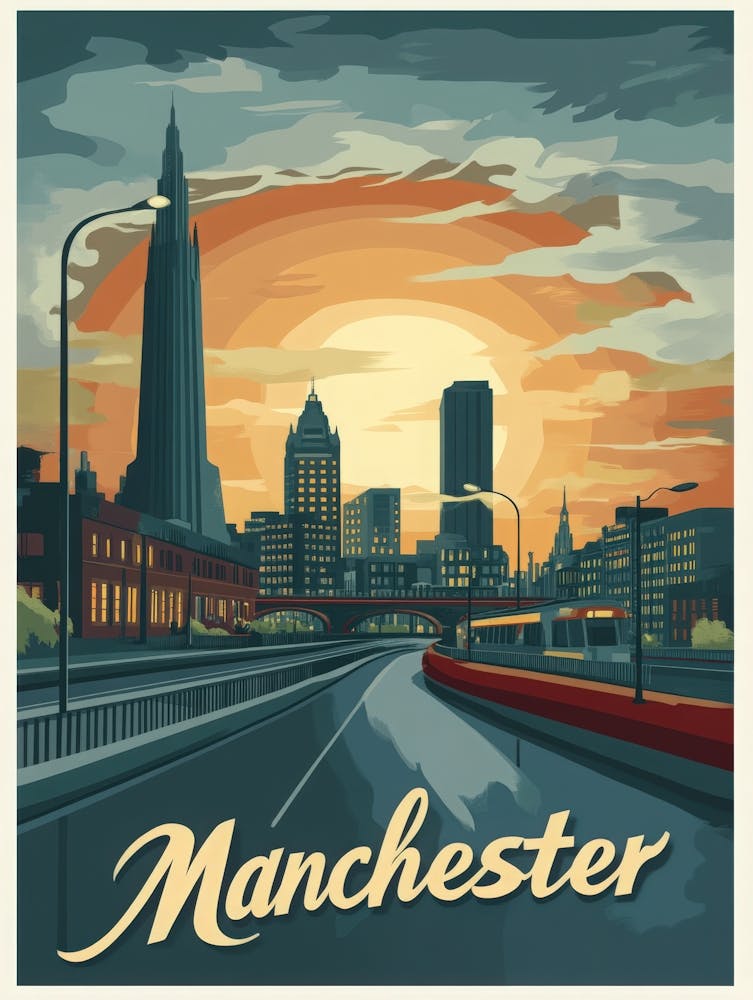 Aihrgdesign A Mid Century Modern Travel Poster For Manchester