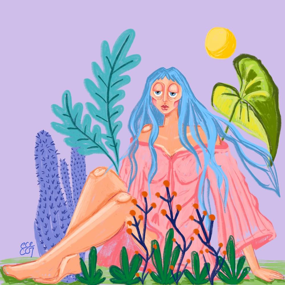 Girl with Huge Plants