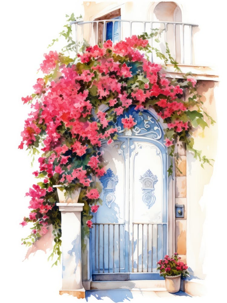 Amalfi, Italy   Mediterranean Doors Watercolour Painting 1