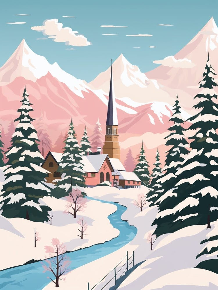 Retro Winter Illustration Bavaria Germany 1