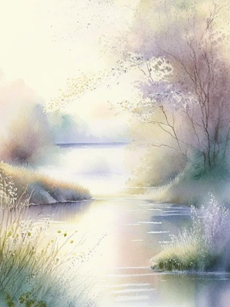 Paysages de courants de rivière, Paysage aquatique à la gouache 3