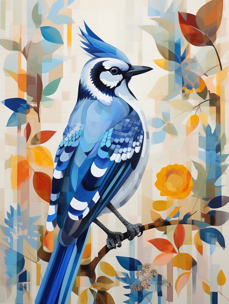 Peinture d'Oiseau Collage - Geai Bleu 2