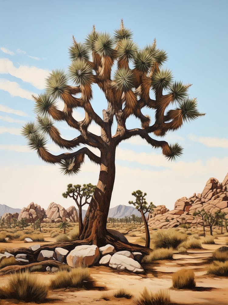 A Classic Oil Painting Of A Joshua Tree Neutral Colour 3