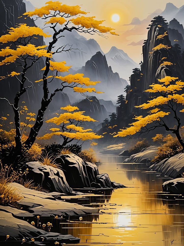 Golden Oriental Landscape no2