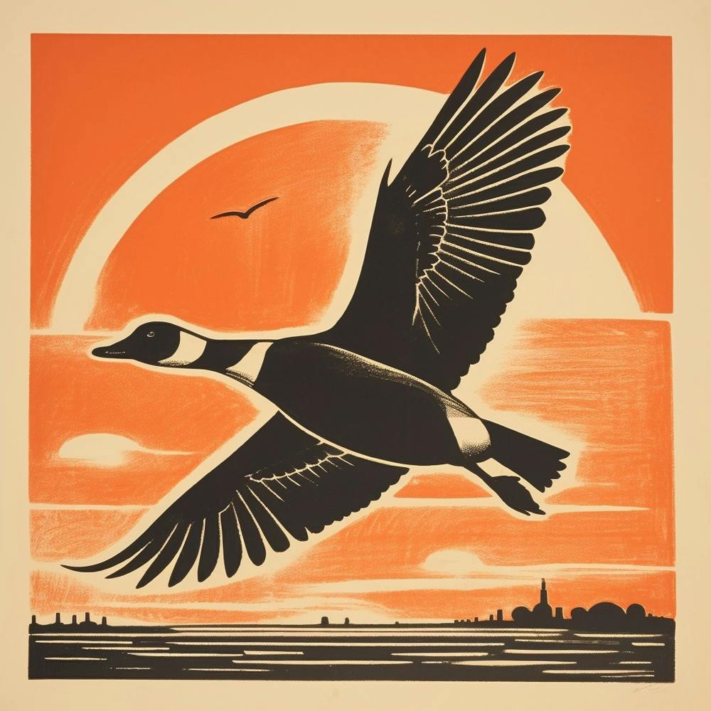 Lithographie d'oiseau rétro Bernache du Canada 1