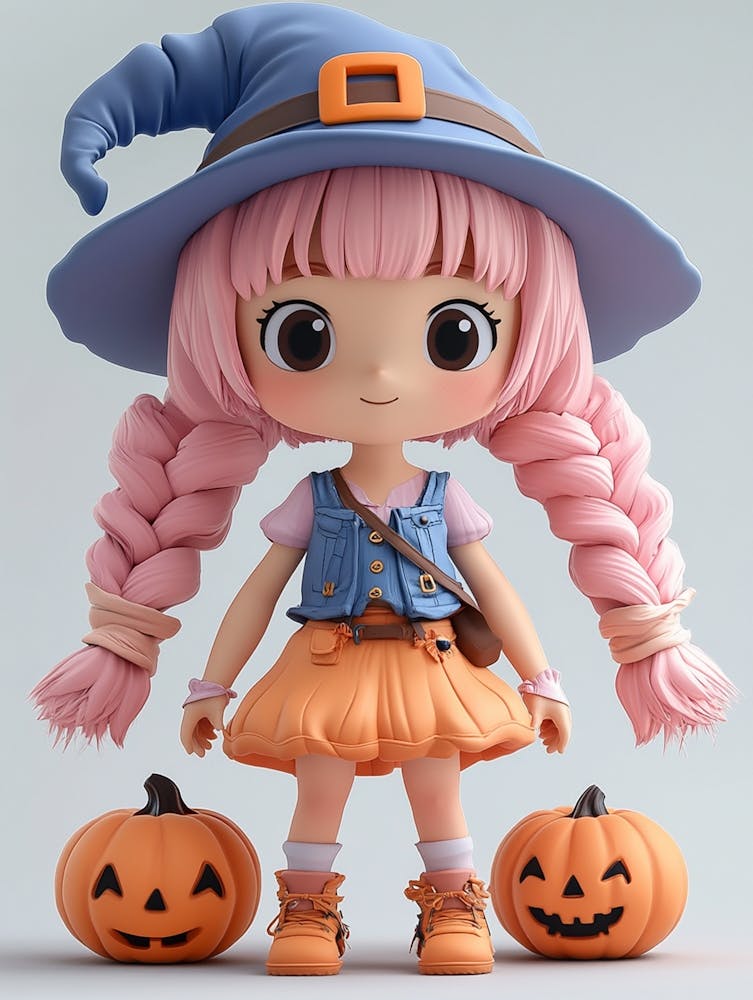 A Cute Pink Twin Tailed Witch Character