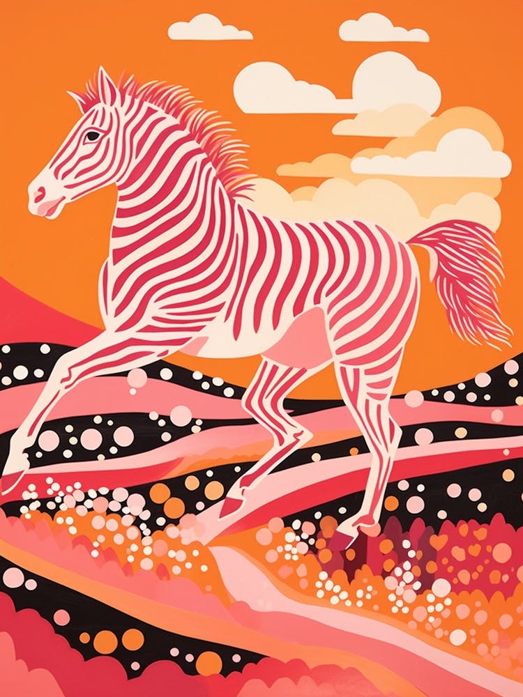 Zebra Running Linocut Inspired  4