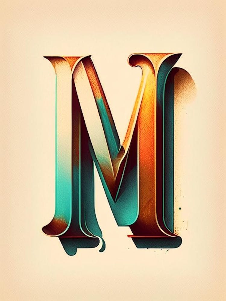 M, Letter, Alphabet Retro Drawing 2