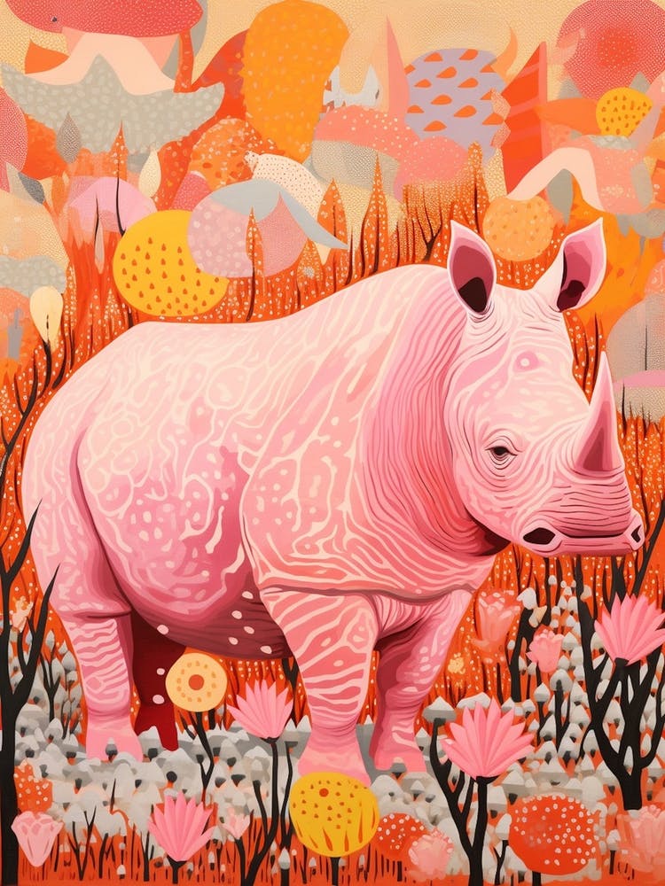 Rhino In The Wild Pink & Orange Geometric 3
