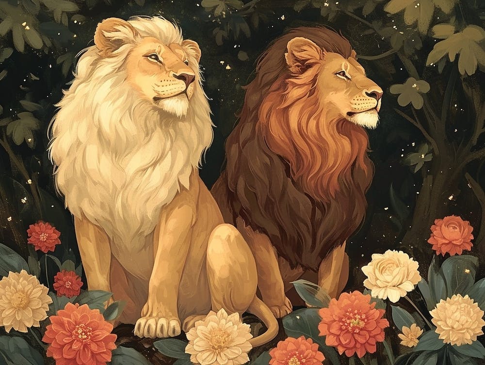 Floral Animal Illustration Lion 1